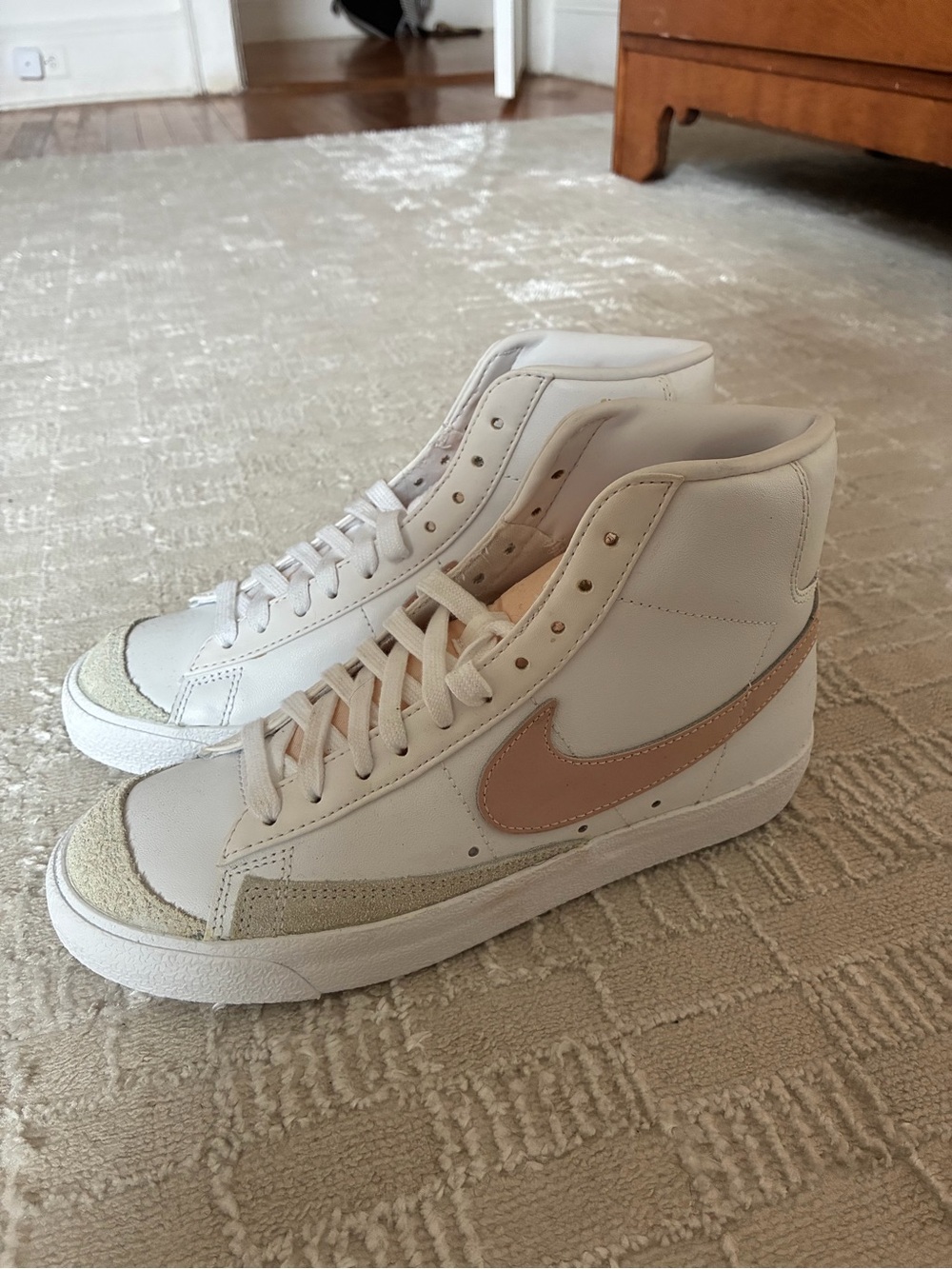 Nike Women's White High-Top Sneakers with Blush Swoosh